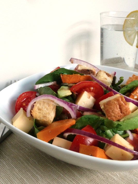 Crunchy Tomato, Pumpkin, Smoked Cheese and Avocado Salad