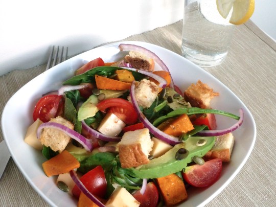 Crunchy Tomato, Pumpkin, Smoked Cheese and Avocado Salad