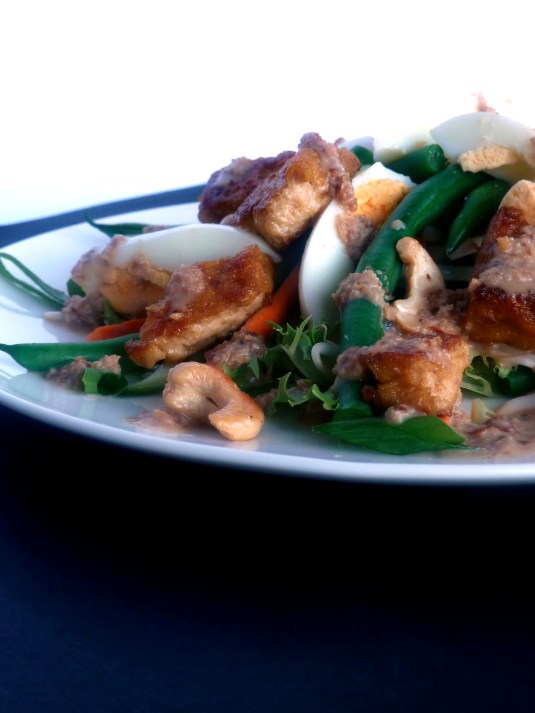 Fried Tofu Salad with Chilli Peanut Sauce