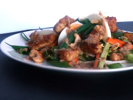 Fried Tofu Salad with Chilli Peanut Sauce