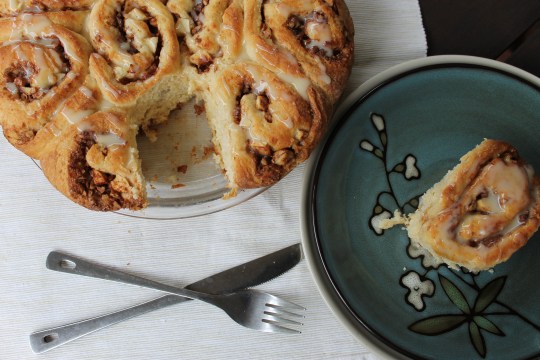 Apple Pecan Cinnamon Rolls with Maple Cream Cheese Glaze