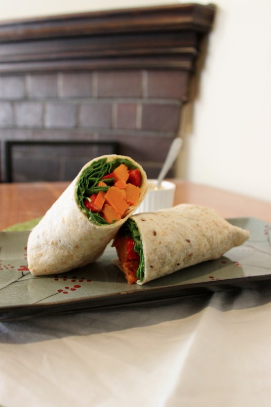 Warm Roast Vegetable Hummus Wraps
